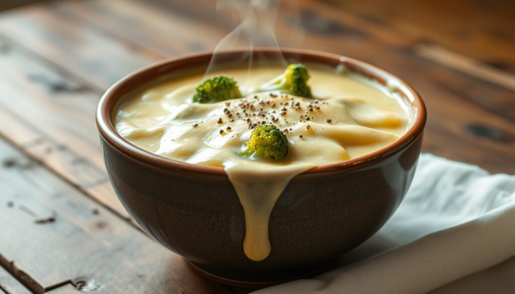 Melted cheese in soup